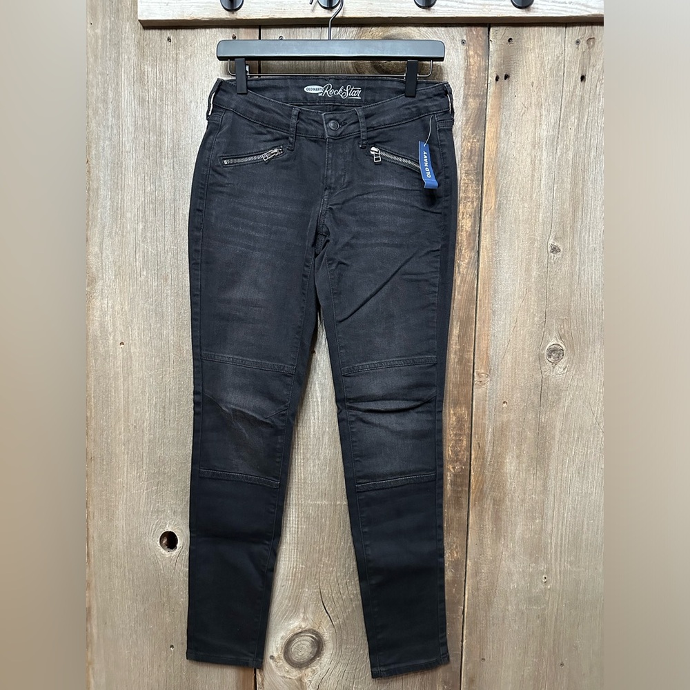 2014 Old Navy Low Rise Rockstar Moto Skinny Jeans in Black Size 4 Regular